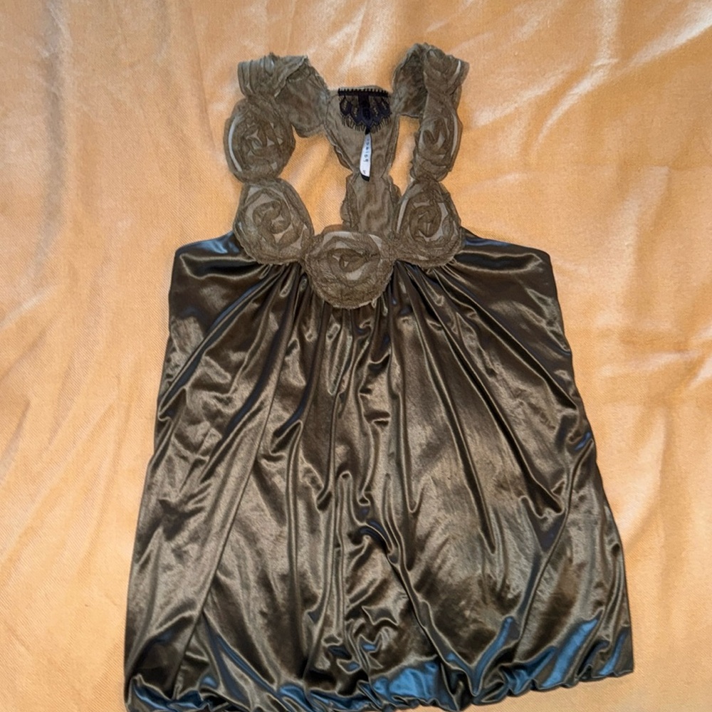 Poleci tank with embellishment aroundd neck.  Size small (2).  Grey.